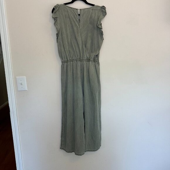 Old Navy Waist Defined Wide Leg Tencel Flutter Sleeve Jumpsuit Olive Green Sz. S - Picture 4 of 9